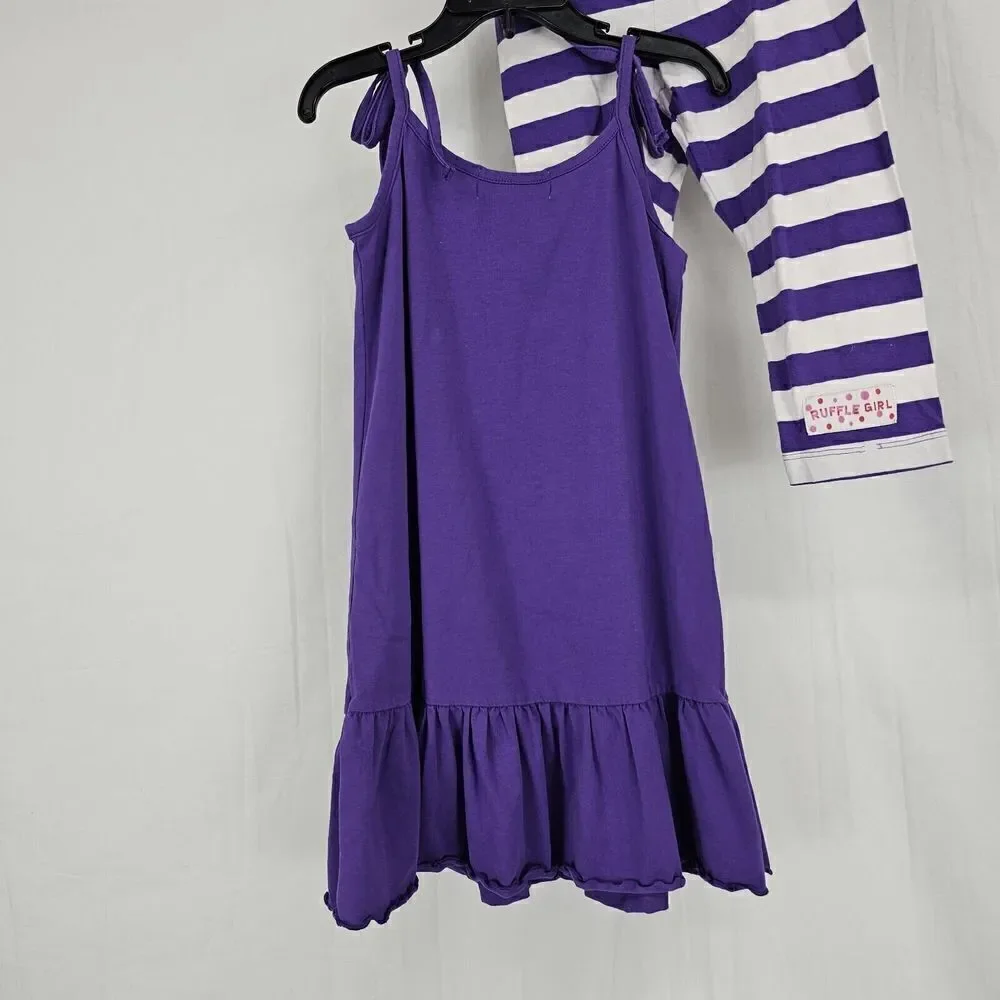 Ruffle Girl Purple White Striped Pants Girls Size 7 Solid Tank Summer Cute